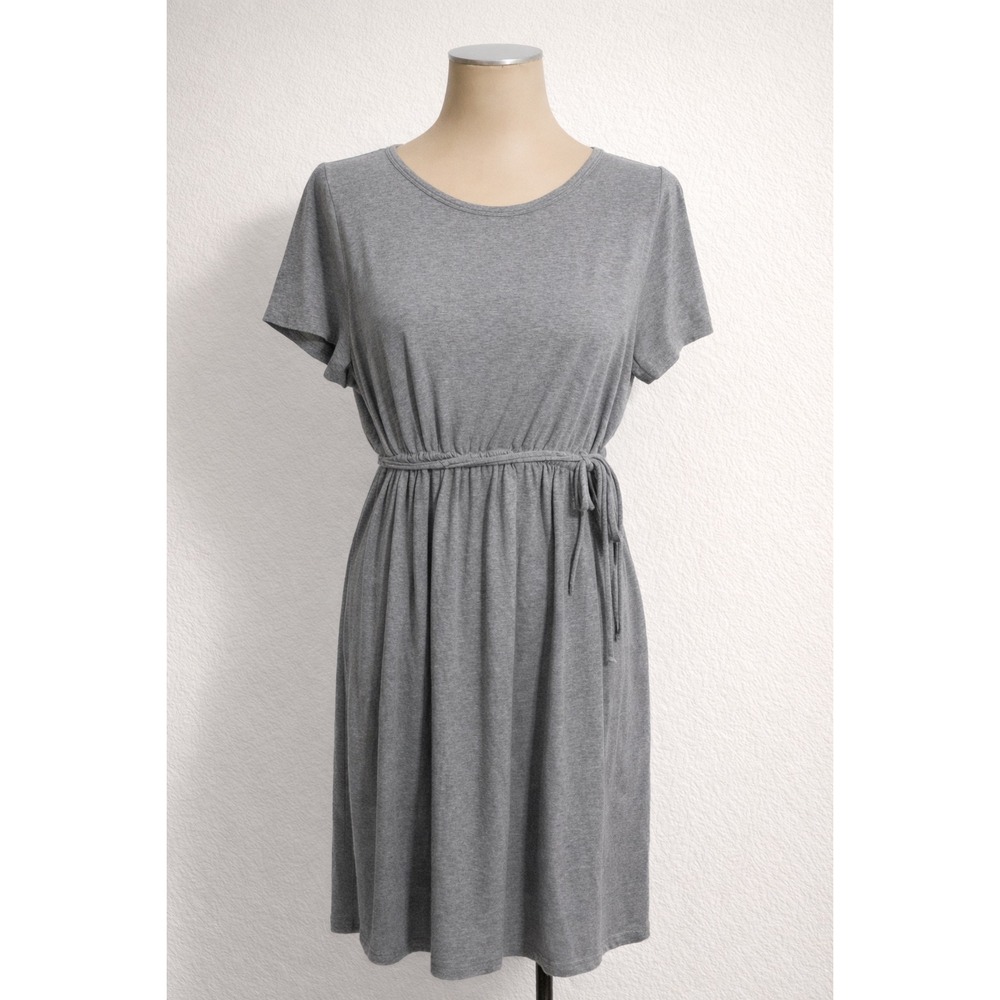 Universal Thread Gray Short Sleeve Drawstring MaternityWaist Midi Dress Womens